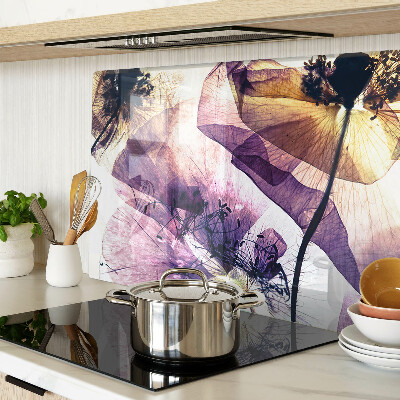 Tabla para cortar Flores en tonos morados y amarillos.