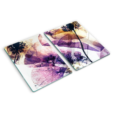 Tabla para cortar Flores en tonos morados y amarillos.