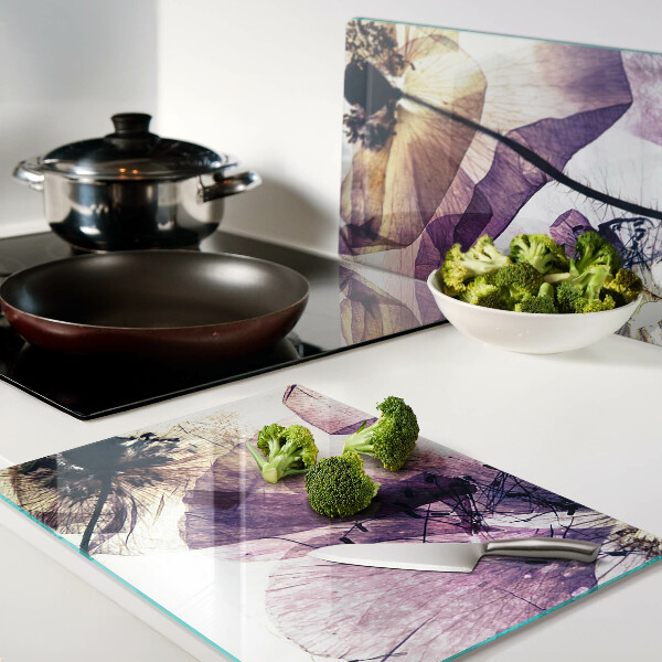 Szklana deska kuchenna Kwiaty w odcieniach fioletu i żółci