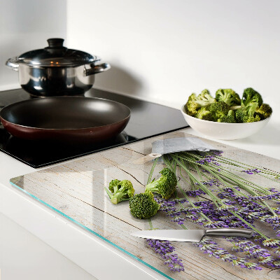 Szklana deska kuchenna Lawenda w doniczce na drewnianym tle