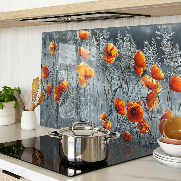 Tabla de cocina Paisaje de amapolas en tonos grises