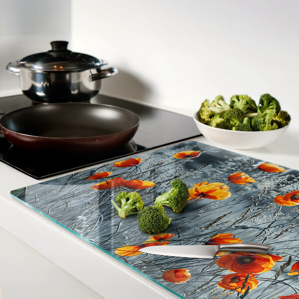 Tabla de cocina Paisaje de amapolas en tonos grises