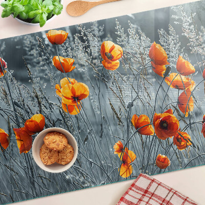 Tabla de cocina Paisaje de amapolas en tonos grises