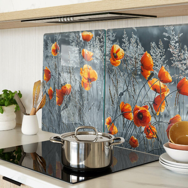 Tabla de cocina Paisaje de amapolas en tonos grises