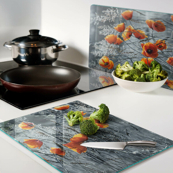 Tabla de cocina Paisaje de amapolas en tonos grises