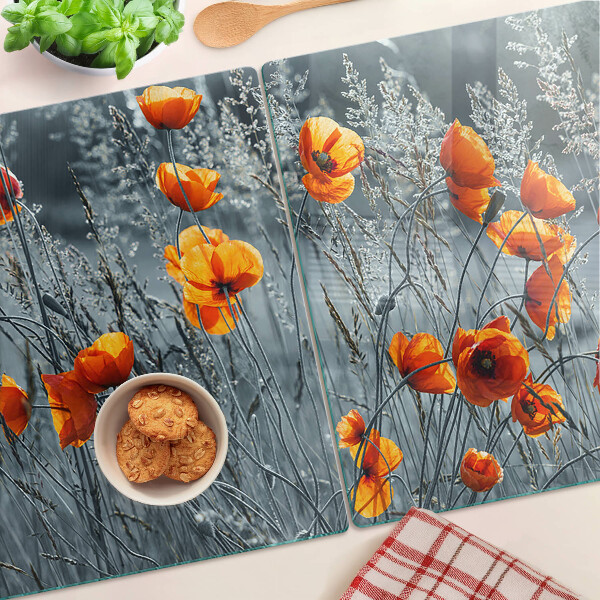 Tabla de cocina Paisaje de amapolas en tonos grises