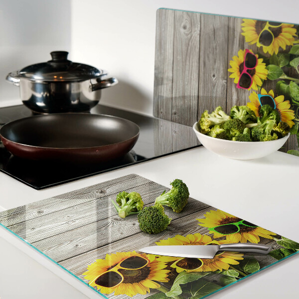 Szklana deska kuchenna Słoneczniki w okularach przeciwsłonecznych