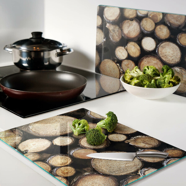 Tabla de cortar de cristal Troncos de madera en sección transversal