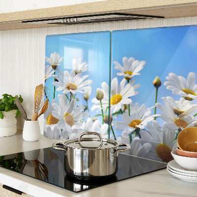 Tabla de cocina Flores de margarita sobre un fondo azul