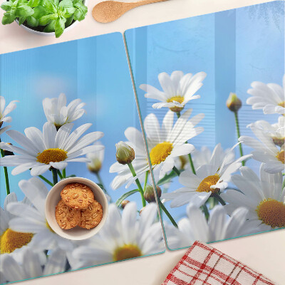 Tabla de cocina Flores de margarita sobre un fondo azul