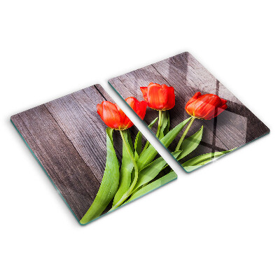 Tabla de cortar Tulipanes sobre un fondo de madera