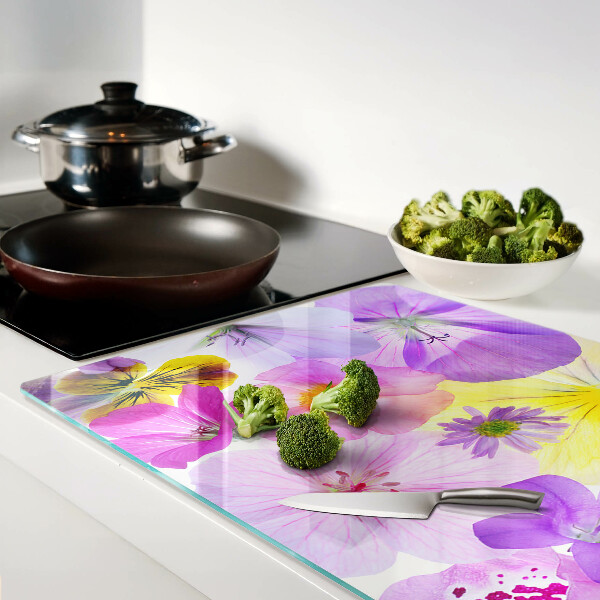 Tabla de cortar de cristal Flores en colores pastel