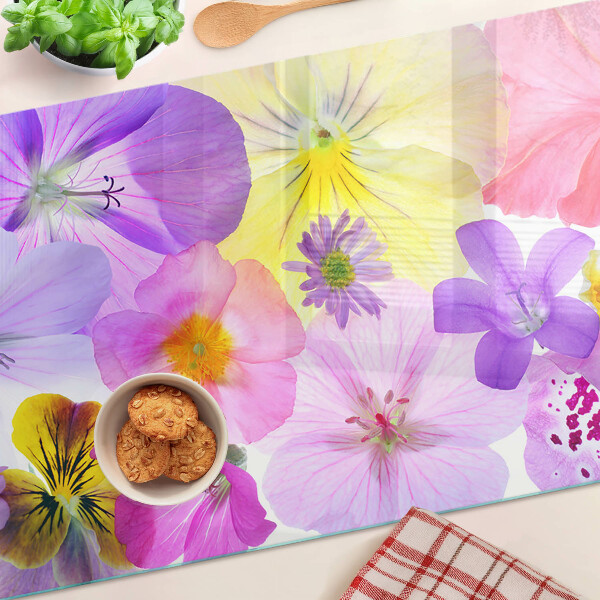 Tabla de cortar de cristal Flores en colores pastel