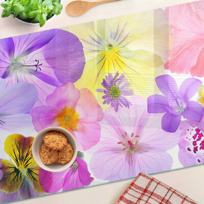 Tabla de cortar de cristal Flores en colores pastel