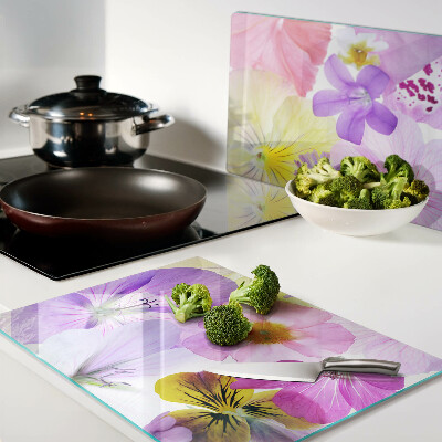 Tabla de cortar de cristal Flores en colores pastel