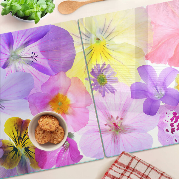 Tabla de cortar de cristal Flores en colores pastel
