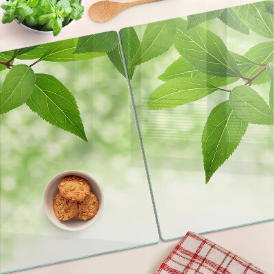 Tabla de cocina Hojas sobre un fondo de vegetación borrosa