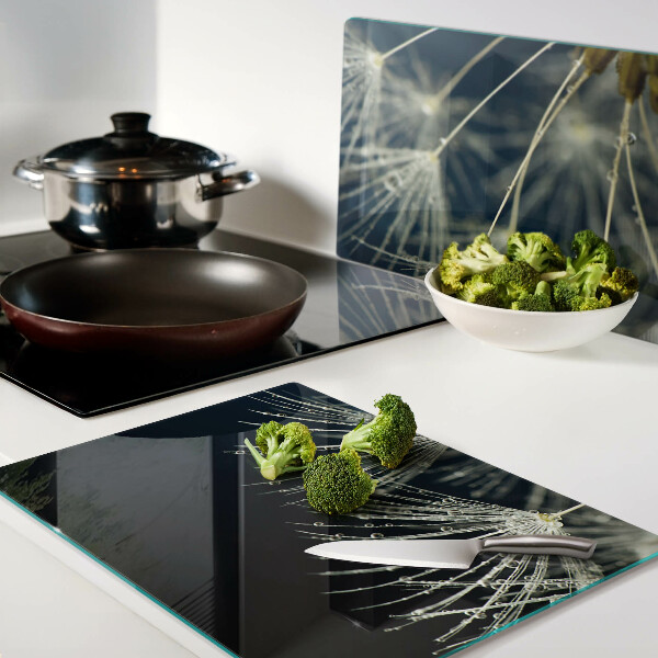 Tabla de cocina Dientes de león con gotas de agua