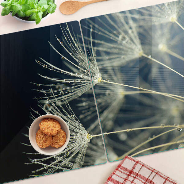 Tabla de cocina Dientes de león con gotas de agua