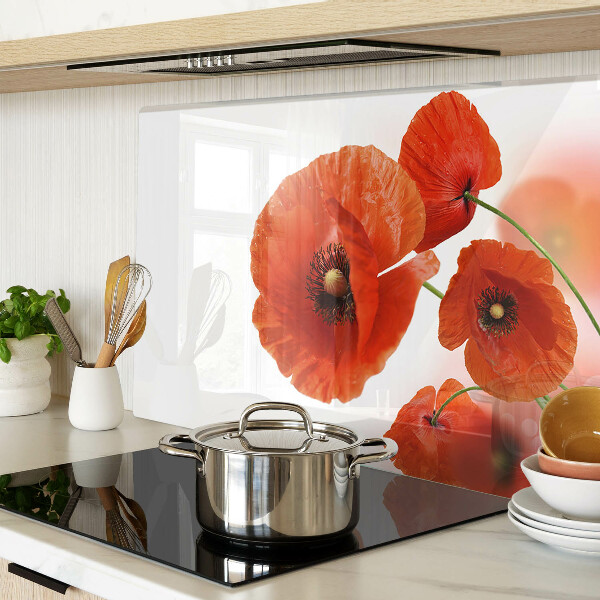 Szklana deska kuchenna Makowe kwiaty w czerwonym kolorze