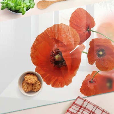 Szklana deska kuchenna Makowe kwiaty w czerwonym kolorze