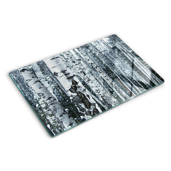 Tabla de cocina Bosque de abedules en paisaje invernal