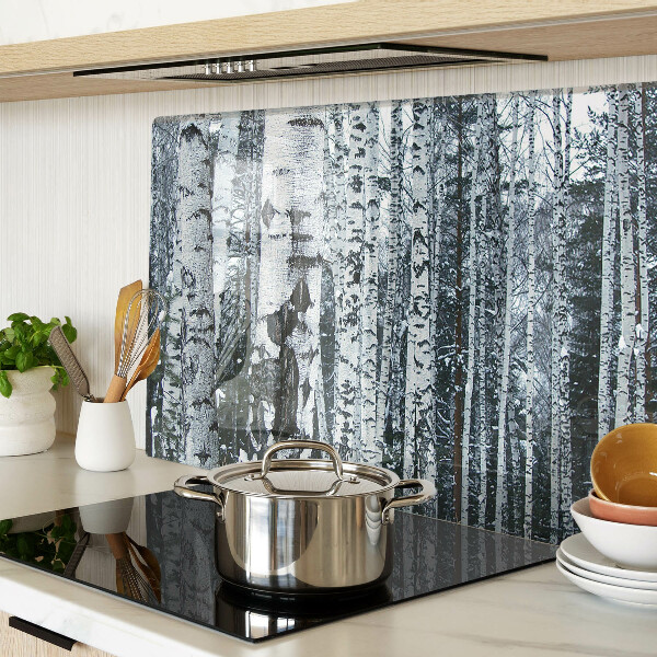 Tabla de cocina Bosque de abedules en paisaje invernal