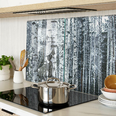 Tabla de cocina Bosque de abedules en paisaje invernal