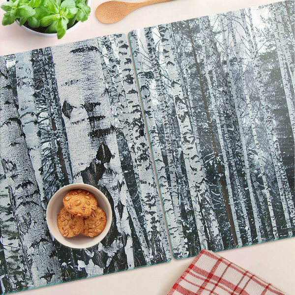 Deska kuchenna szklana Las brzozowy w zimowej scenerii