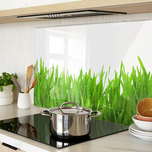 Deska kuchenna szklana Zielona trawa z kroplami wody