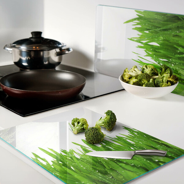Deska kuchenna szklana Zielona trawa z kroplami wody