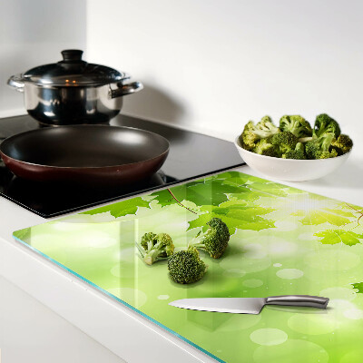 Tabla de cortar de cristal Hojas bajo los rayos del sol