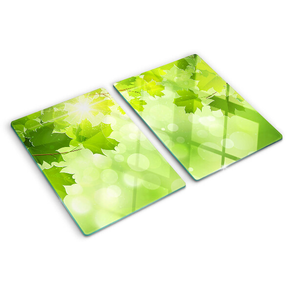Tabla de cortar de cristal Hojas bajo los rayos del sol