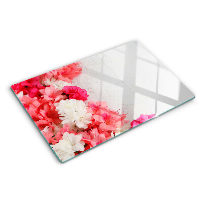 Tabla de cocina Flores en tonos rosa y blanco.