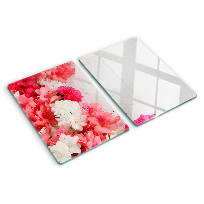 Tabla de cocina Flores en tonos rosa y blanco.