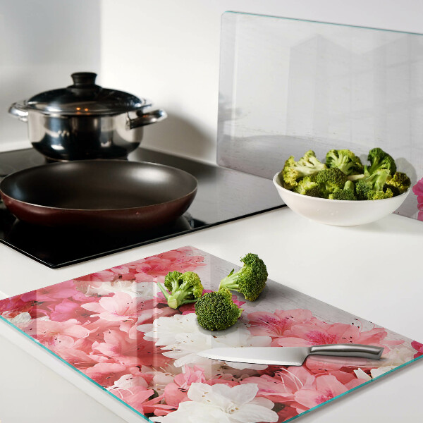 Tabla de cocina Flores en tonos rosa y blanco.