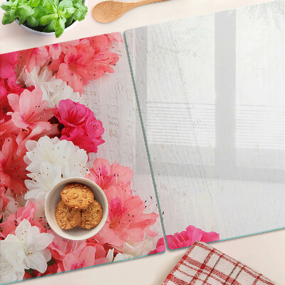 Tabla de cocina Flores en tonos rosa y blanco.