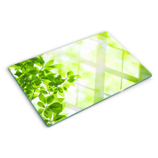 Tabla de cortar de cristal Hojas verdes a la luz