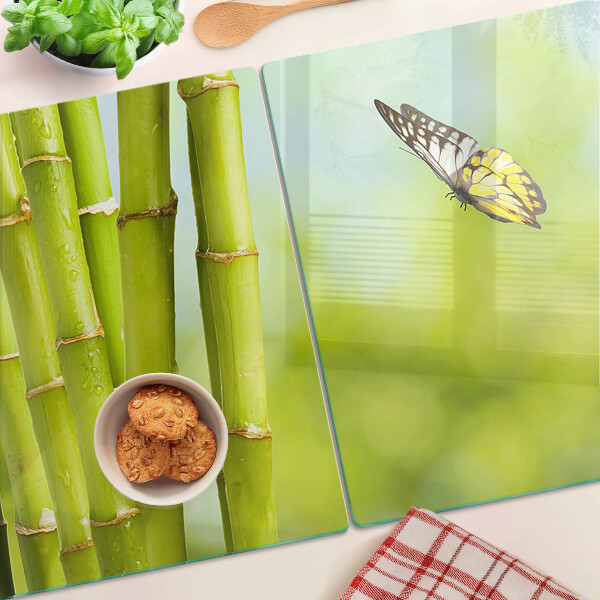 Tabla de cocina Diseño de bambú y mariposa.