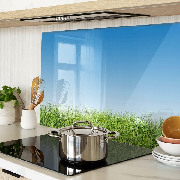 Szklana deska kuchenna Zielona łąka pod błękitnym niebem