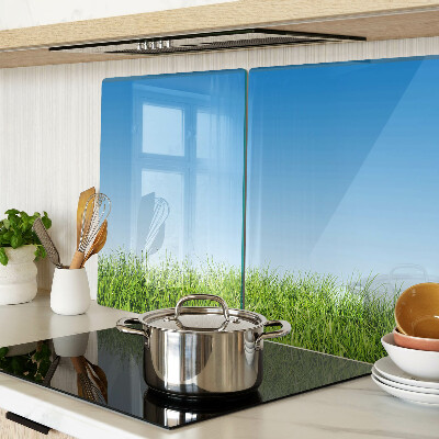 Szklana deska kuchenna Zielona łąka pod błękitnym niebem