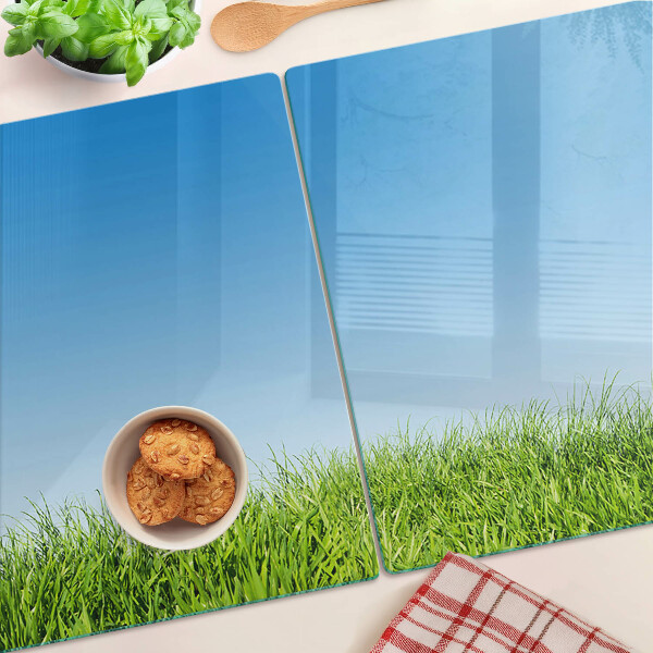 Szklana deska kuchenna Zielona łąka pod błękitnym niebem