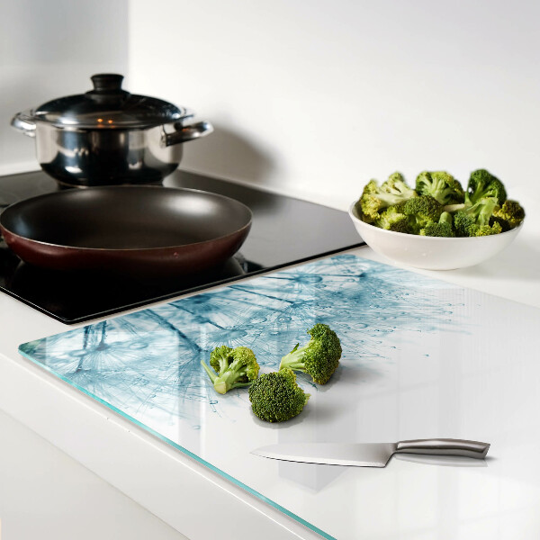 Tabla de cocina Dientes de león con gotas de agua