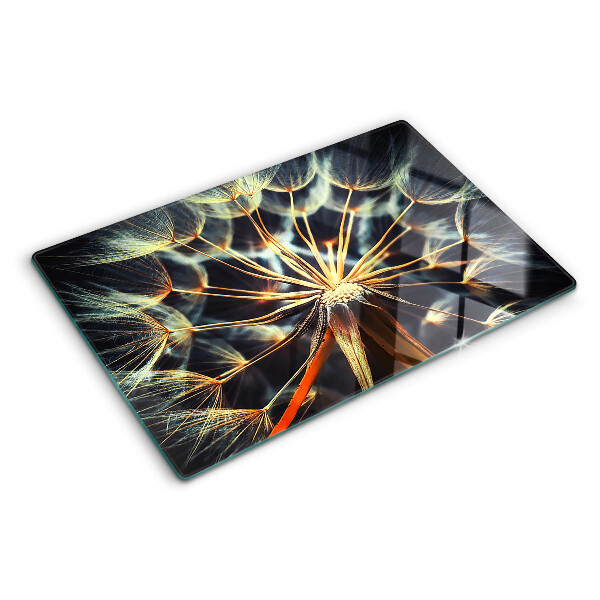 Tabla de cortar de cristal Dientes de león en la fotografía macro