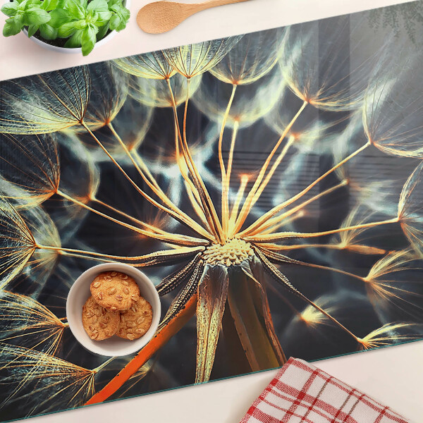 Tabla de cortar de cristal Dientes de león en la fotografía macro
