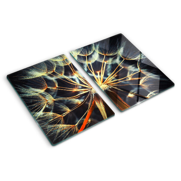 Tabla de cortar de cristal Dientes de león en la fotografía macro