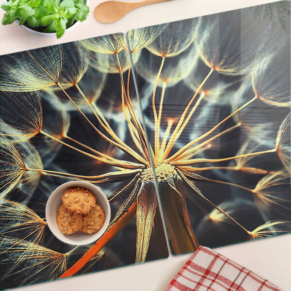Tabla de cortar de cristal Dientes de león en la fotografía macro