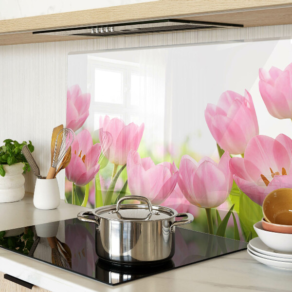 Tabla de cortar de cristal Tulipanes rosados ​​en el jardín