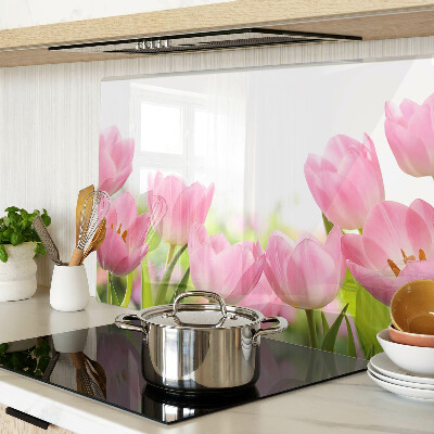 Tabla de cortar de cristal Tulipanes rosados ​​en el jardín