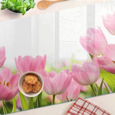 Tabla de cortar de cristal Tulipanes rosados ​​en el jardín
